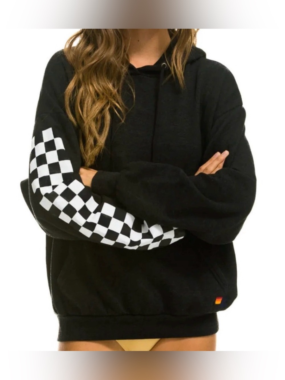 #576 Aviator Nation Black/White Checkered Hoodie -Sz Lg